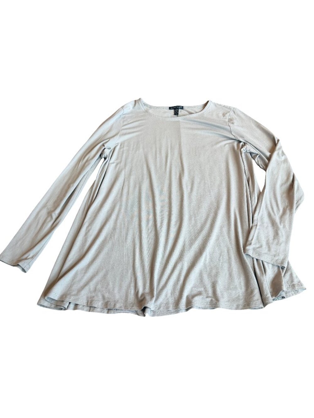 Eileen Fisher Light Grey Swing Long Sleeve Shirt Top Crew Neck Fit Large Women's